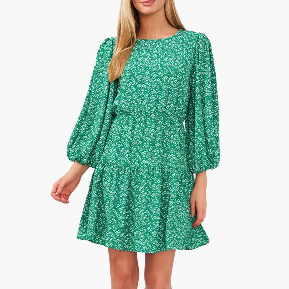 Green Floral Women's Dress Long Sleeve